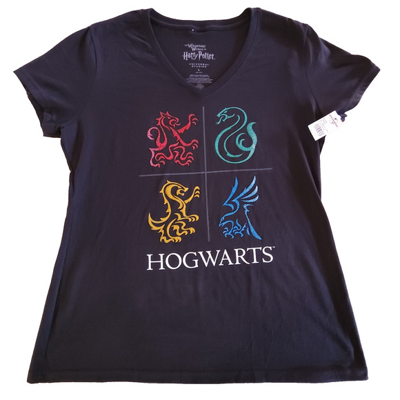 Womens Harry Potter Hogwarts House Emblems Short Sleeve Size Large Graphic Tee - Picture 1 of 6